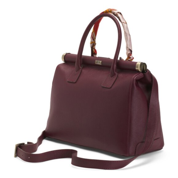 VIOLA CASTELLANI Made In Italy Leather Metal Top Frame Satchel With Scarf Handle - Picture 5 of 5